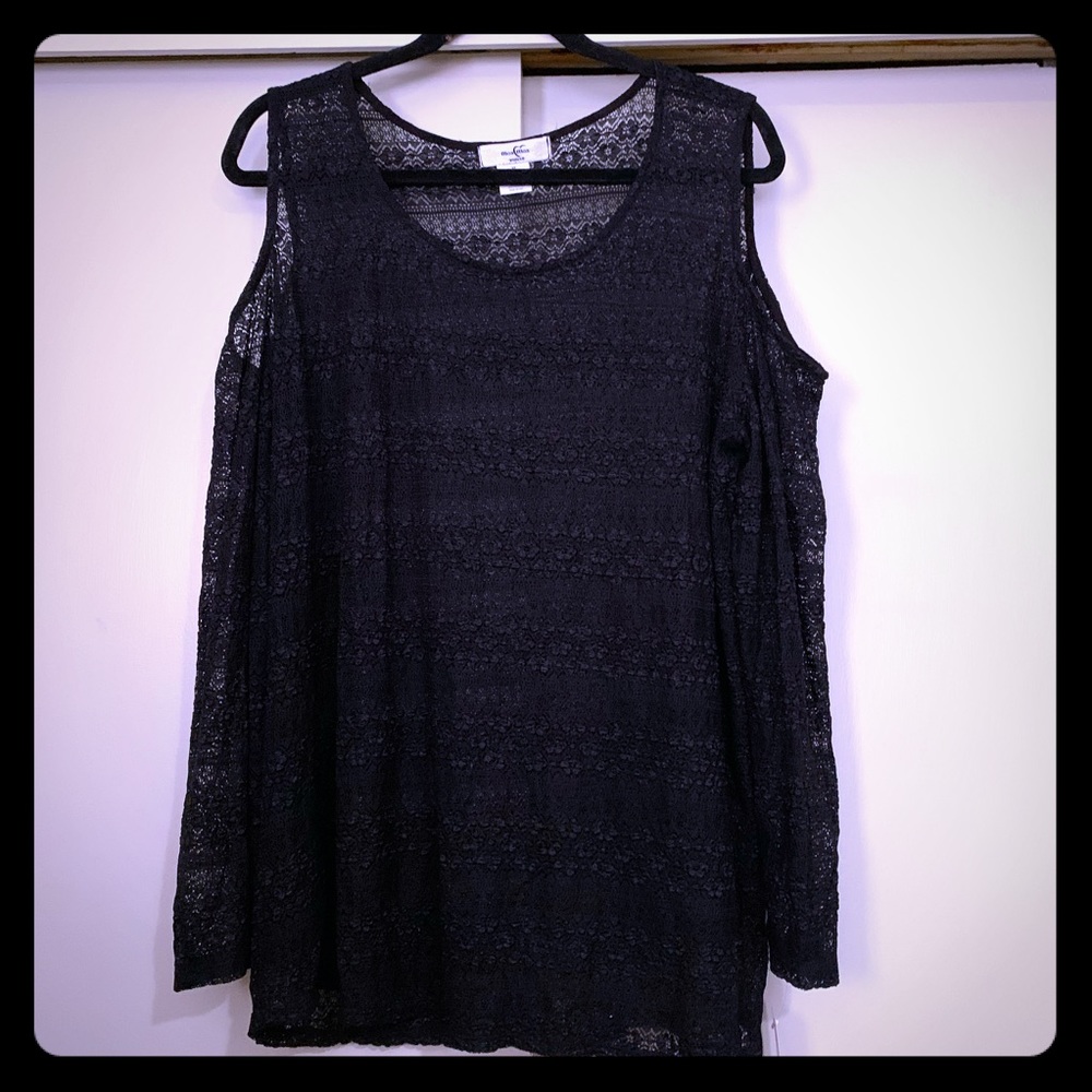 NWT Sexy Sheer Black Lace Cold Shoulder Blouse